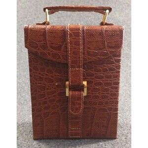 Travel Jewelry Case Brown Box Compact With Mirror